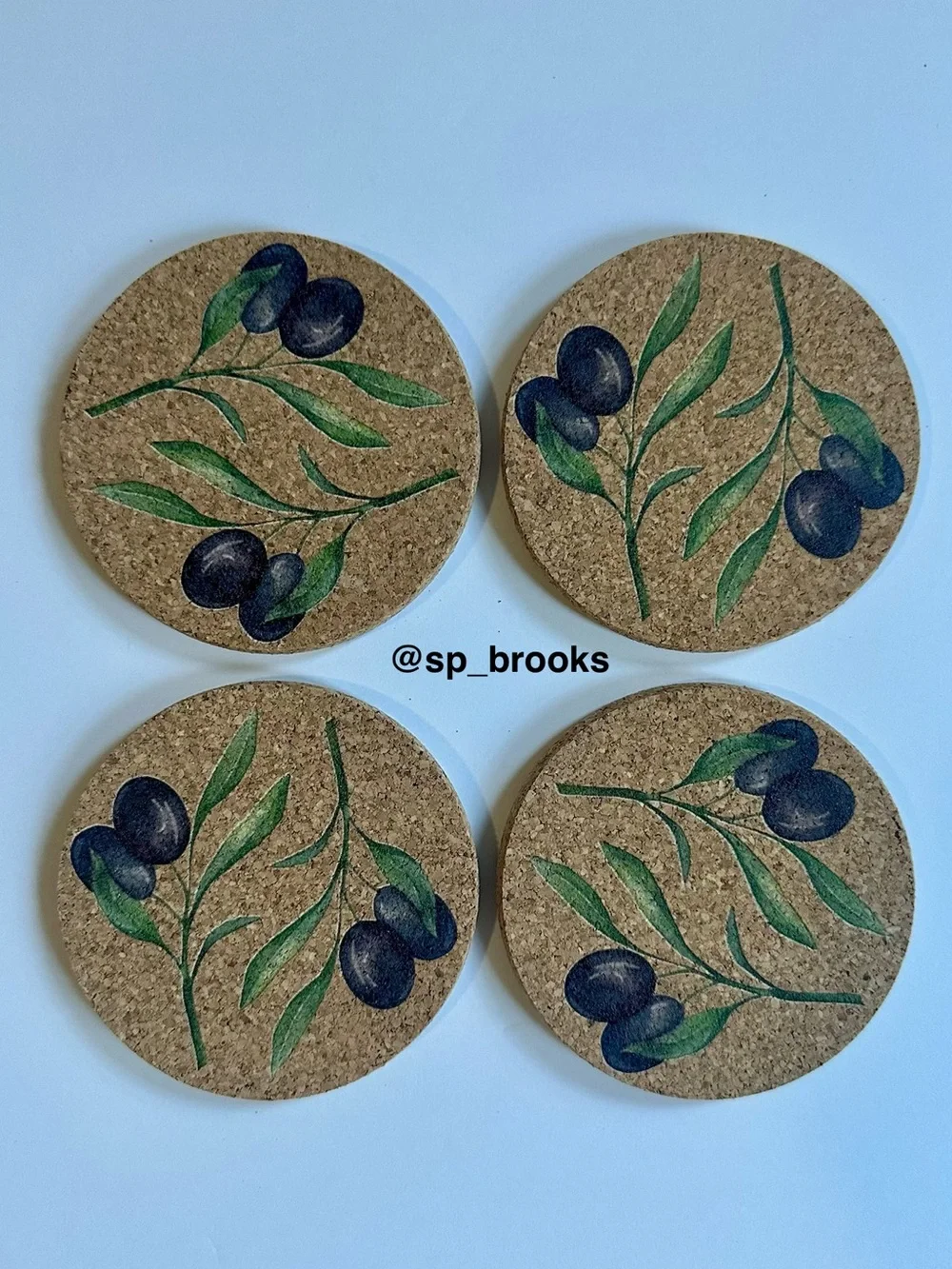 🎁8PC Selbrae House Cork Collection Coasters - 3.75” Olive Branch Coasters